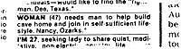 The original ad that brought Nancy and Gus together.
